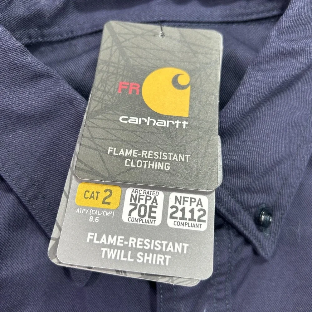 NEW Carhartt Shirt Mens XL Blue Flame Resistant FRS160 Button‎ Up Workwear